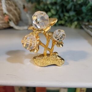 Rare Vintage Swarovski Trimlite Giftware Crystal 3 Rose Flower Bouquet Gold Tone